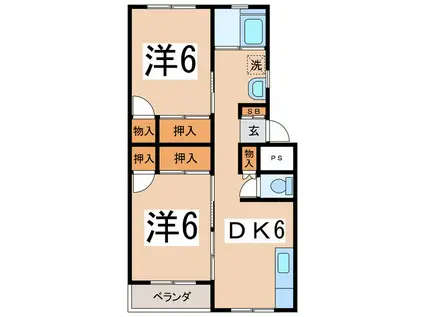 大手マンションA棟(2DK/2階)の間取り写真