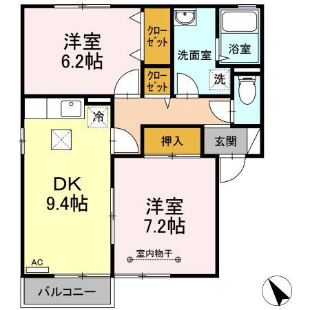 メゾン・ド・クレール A(2DK/1階)の間取り写真