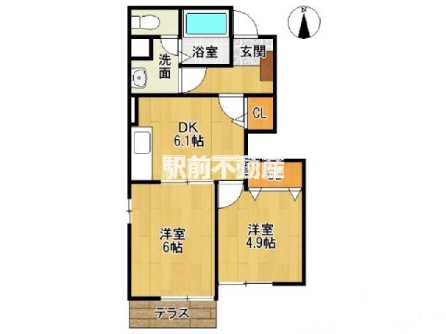 アヴェニールD(2DK/1階)の間取り写真
