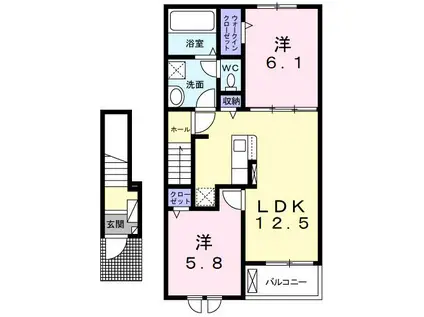 アンセスター貴船II(2LDK/2階)の間取り写真