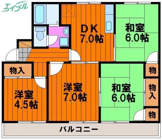 サンハイツA(4DK/2階)の間取り写真