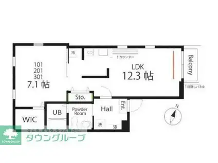 ハーミットクラブハウス トゥギャザーマーサグランデ鶴見(1LDK/2階)の間取り写真