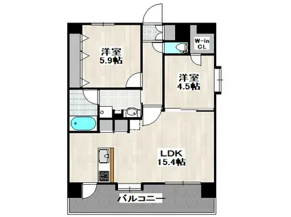 グランフィーネ新町(2LDK/13階)の間取り写真