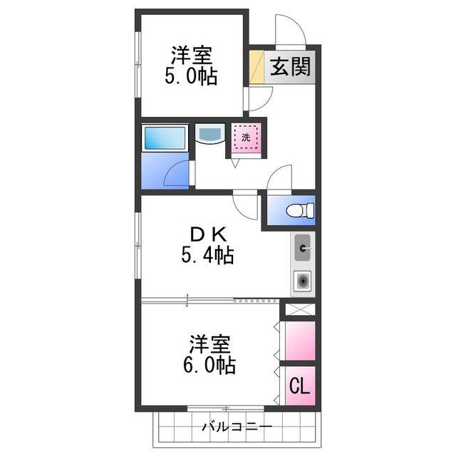 シャルマンフジ中之島弐番館(1SDK/1階)の間取り写真