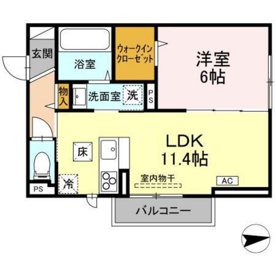 RESUA向中野 C棟(1LDK/1階)の間取り写真