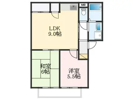 ラコートオオトリ(2LDK/2階)の間取り写真
