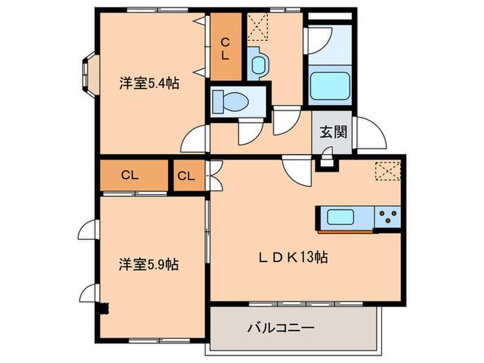 リーベン・ガナール(2LDK/2階)の間取り写真