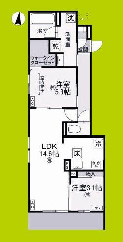 クラシスト三津屋南(2LDK/1階)の間取り写真