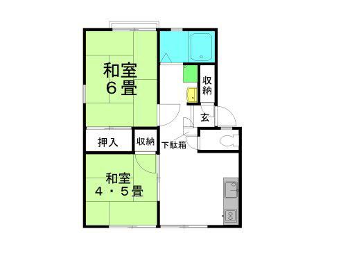 パナハイツ井上B棟(2DK/1階)の間取り写真