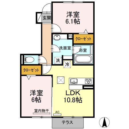 ベルネージュII(2LDK/1階)の間取り写真