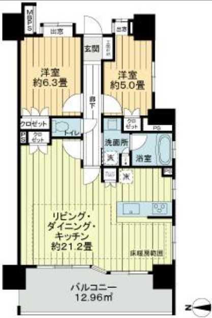 ライオンズ横濱マークレジデンス(2LDK/10階)の間取り写真