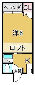 クリスタルコーポ(1SK/2階)の間取り写真