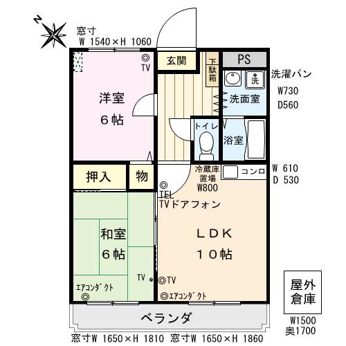 クラウンマンション(2LDK/2階)の間取り写真