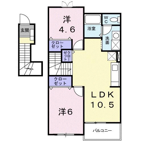ドミール北小路(2LDK/2階)の間取り写真