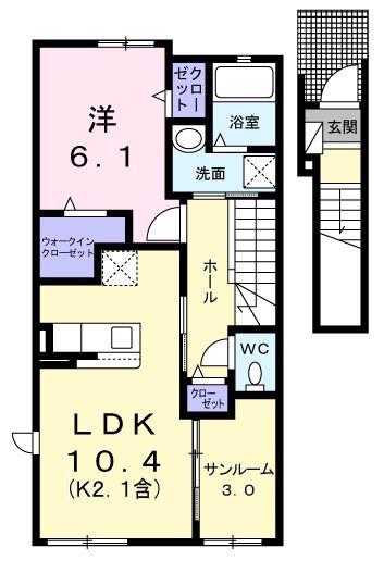 ゼファーイン(1LDK/2階)の間取り写真