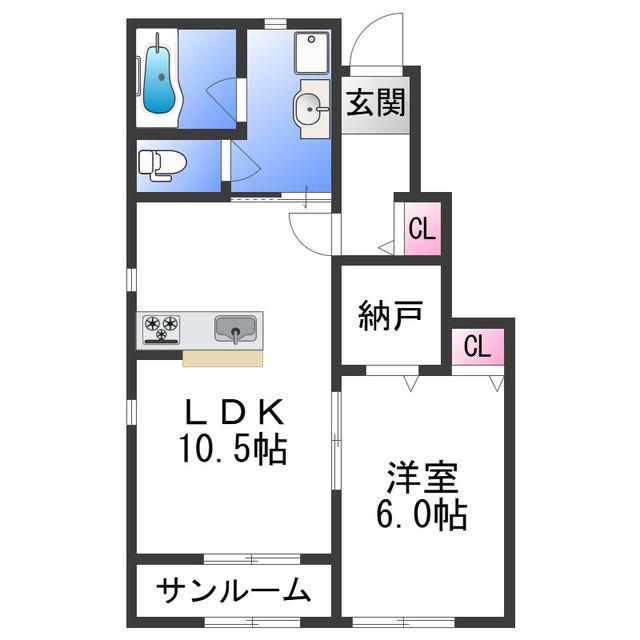 フェルーチェII(1SLDK/1階)の間取り写真