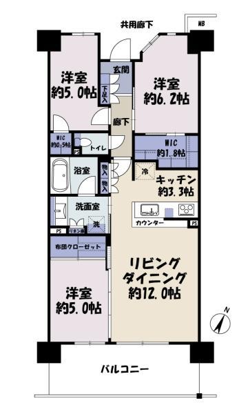 ルネつくばローレルコート(3LDK/5階)の間取り写真