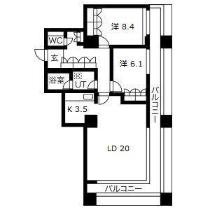 グランパークハイツ(2LDK/4階)の間取り写真
