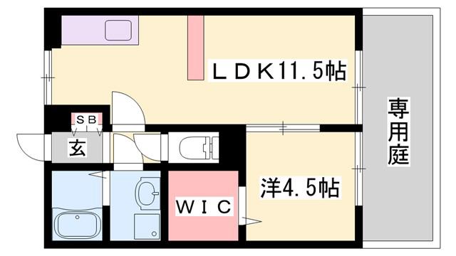 キャメロット飾磨 B棟(1LDK/1階)の間取り写真