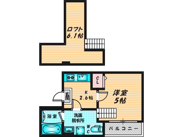 ラヴェリテ瓜生堂(1K/2階)の間取り写真
