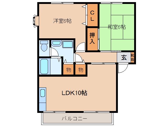 ハイグランディ知井宮(2LDK/1階)の間取り写真