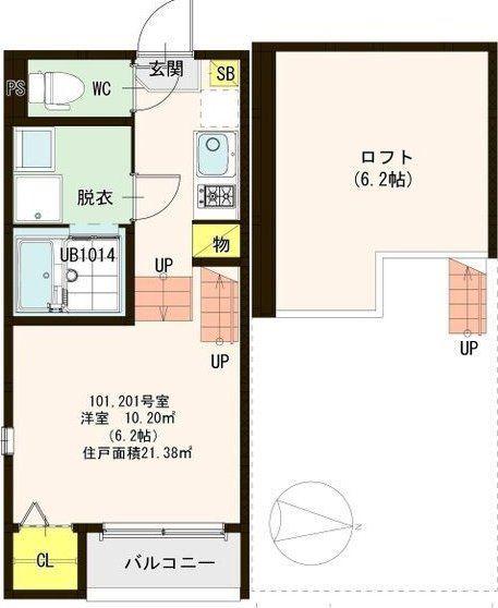 ヴィオラ旭ヶ丘(1K/1階)の間取り写真