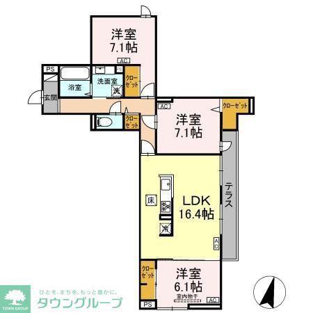 オードリーコート(3LDK/1階)の間取り写真