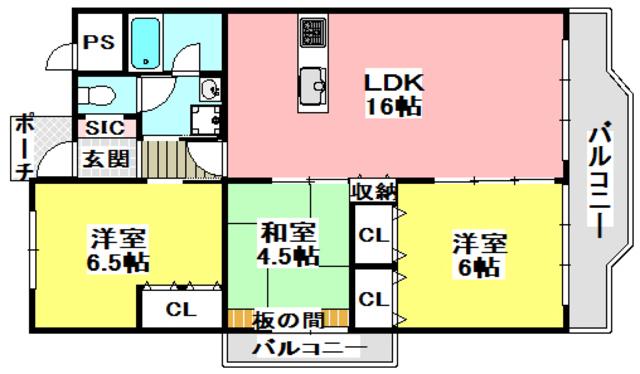 阪急南茨木ハイタウン東奈良高層C棟(3LDK/6階)の間取り写真