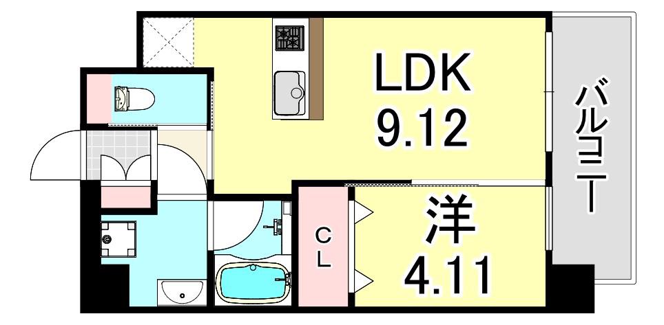 プレジオ御幣島(1LDK/13階)の間取り写真