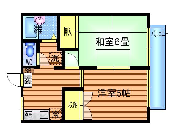 エランドールB(2DK/1階)の間取り写真