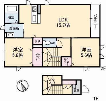 ロランジュⅡ(2LDK/2階)の間取り写真