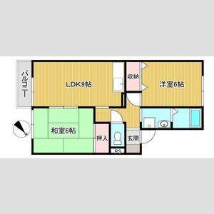 モノクローム古城(2LDK/1階)の間取り写真