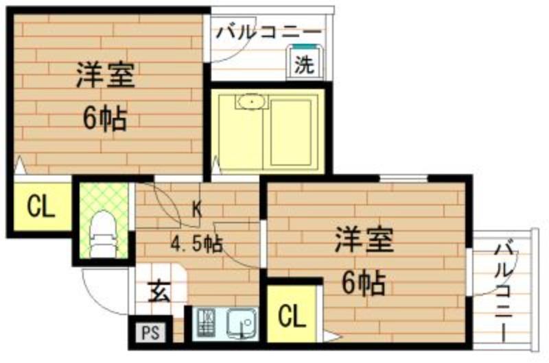 寺田町ハイツI番館(2K/1階)の間取り写真