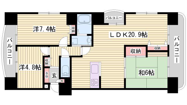 リベール姫路駅南I(3LDK/7階)の間取り写真