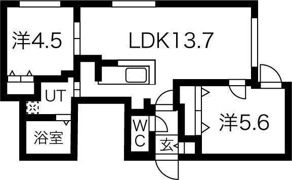 ブランシャールEK麻生(2LDK/4階)の間取り写真