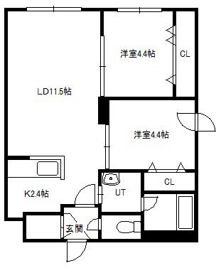 PRIME COURT 苗穂駅前(2LDK/1階)の間取り写真