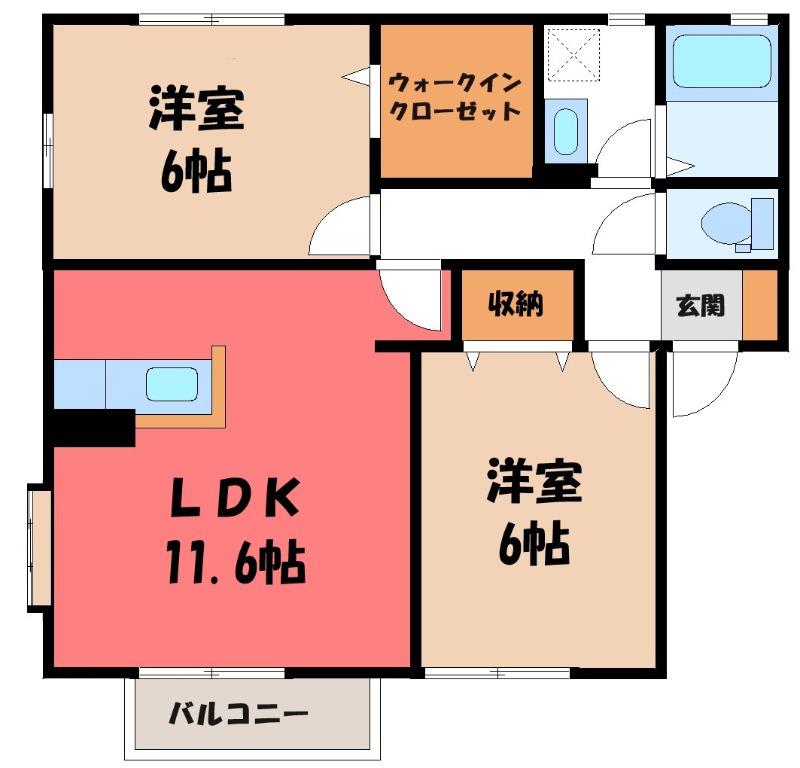 SAKURA GARDENB棟(2LDK/2階)の間取り写真