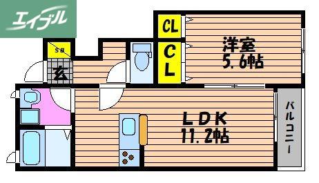 西棟 カーム妹尾駅前(1LDK/1階)の間取り写真