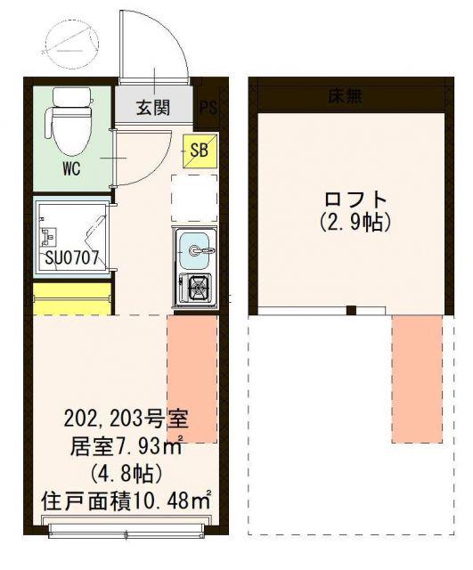 ハーモニーテラス高円寺南IV(ワンルーム/2階)の間取り写真