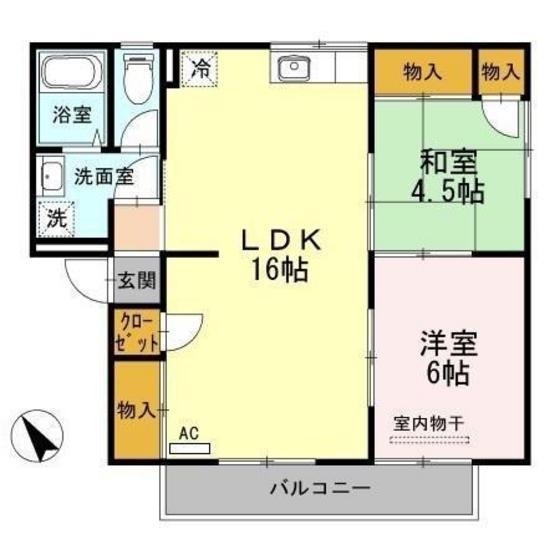 サンブランシェ B棟(2LDK/1階)の間取り写真