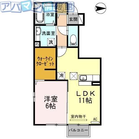 たてのきコート(1LDK/1階)の間取り写真