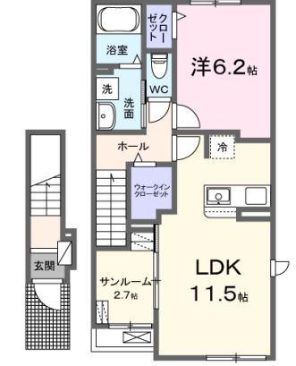 サンフラット乙島B棟(1LDK/2階)の間取り写真