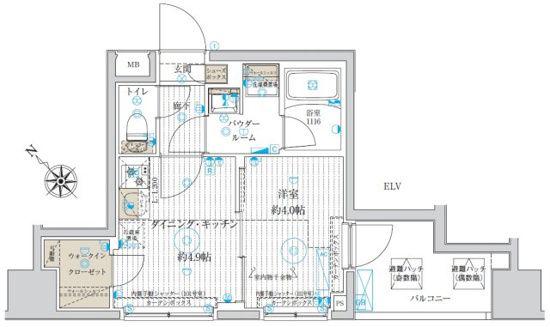 ベルグレード浅草DUE(1DK/9階)の間取り写真