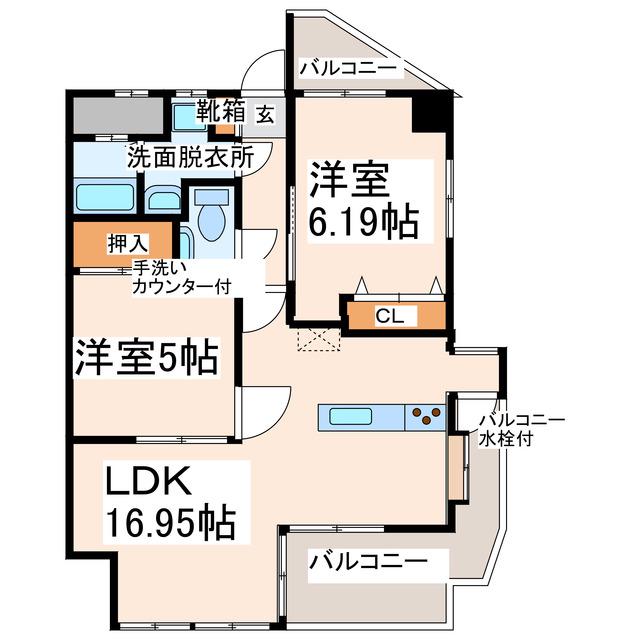 クラウディア八王寺(2LDK/9階)の間取り写真