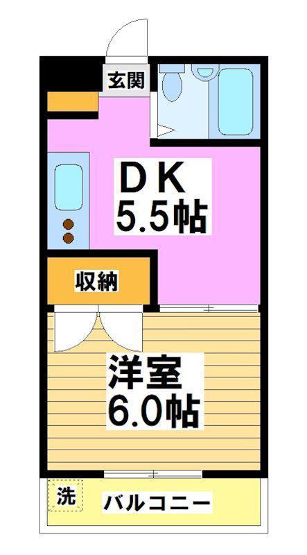第5三栄ビル(1DK/2階)の間取り写真
