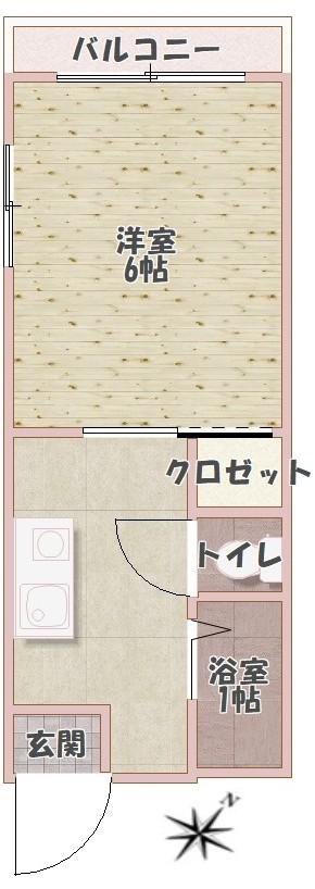 ハピネス・K(1K/2階)の間取り写真
