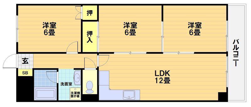 エントピア桂(3LDK/1階)の間取り写真