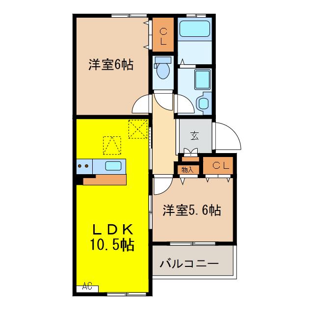 アスカA棟(2LDK/1階)の間取り写真