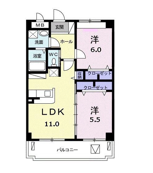 カーサ ダ・ヴィンチ(2LDK/3階)の間取り写真