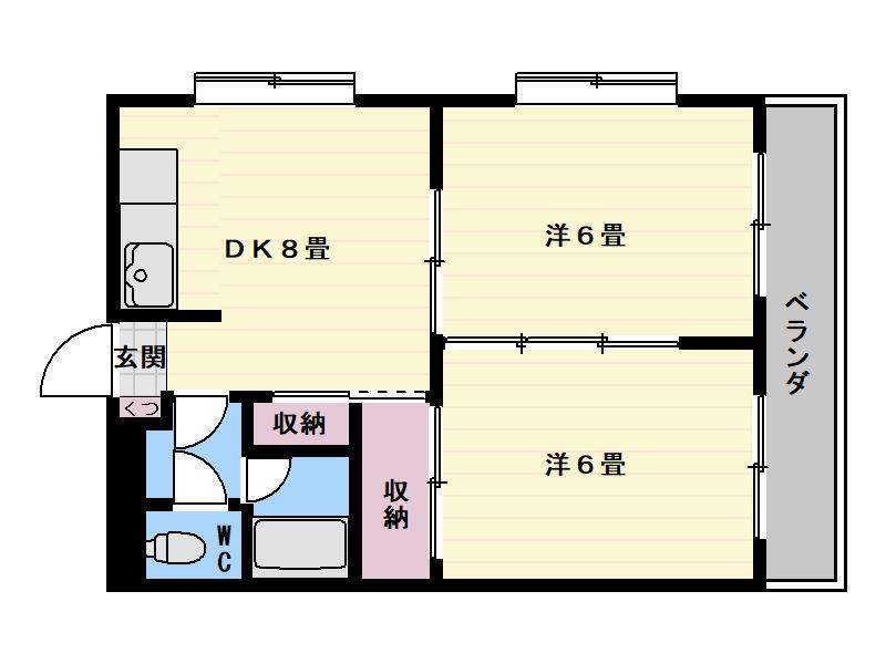 第5心友館(2DK/4階)の間取り写真